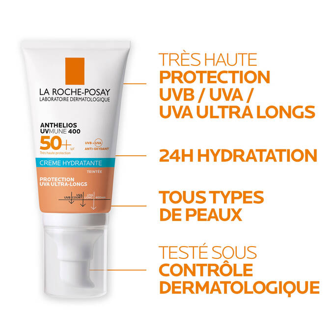 Crème solaire peau sensible teintée SPF50+